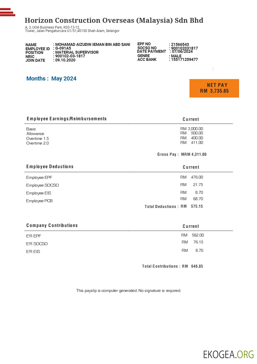 Modèle de fiche de paie Malaysia Horizon Construction Overseas aux formats Word et PDF.pdf, 1